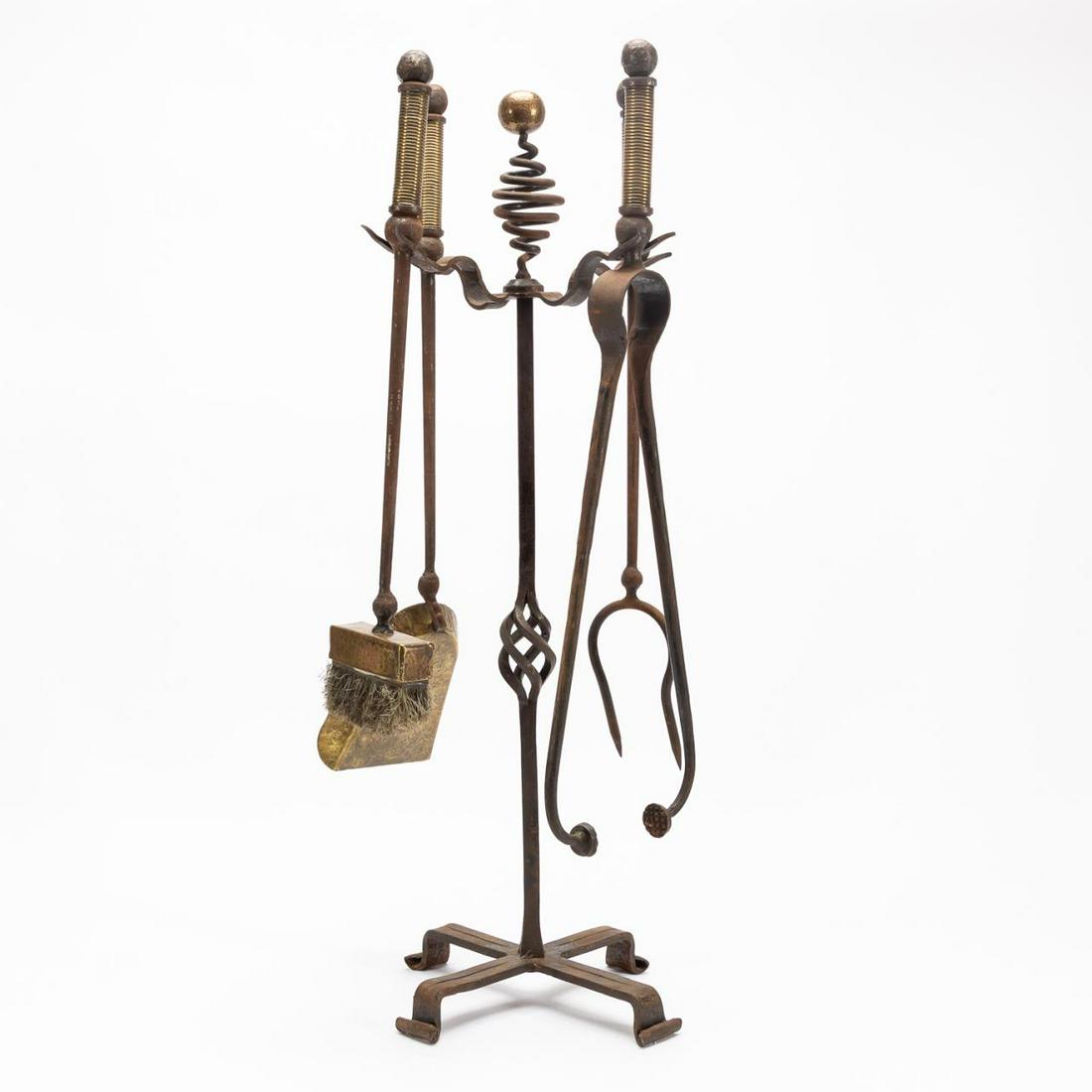 ARTS & CRAFTS STYLE IRON AND BRASS FIREPLACE TOOLS (1 of 3)