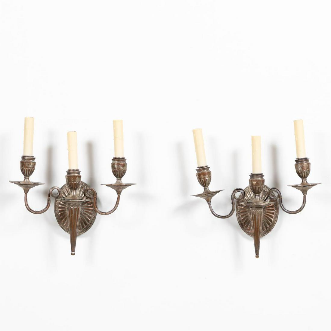 PR., ADAMS STYLE SILVERPLATE THREE-LIGHT SCONCES (1 of 5)