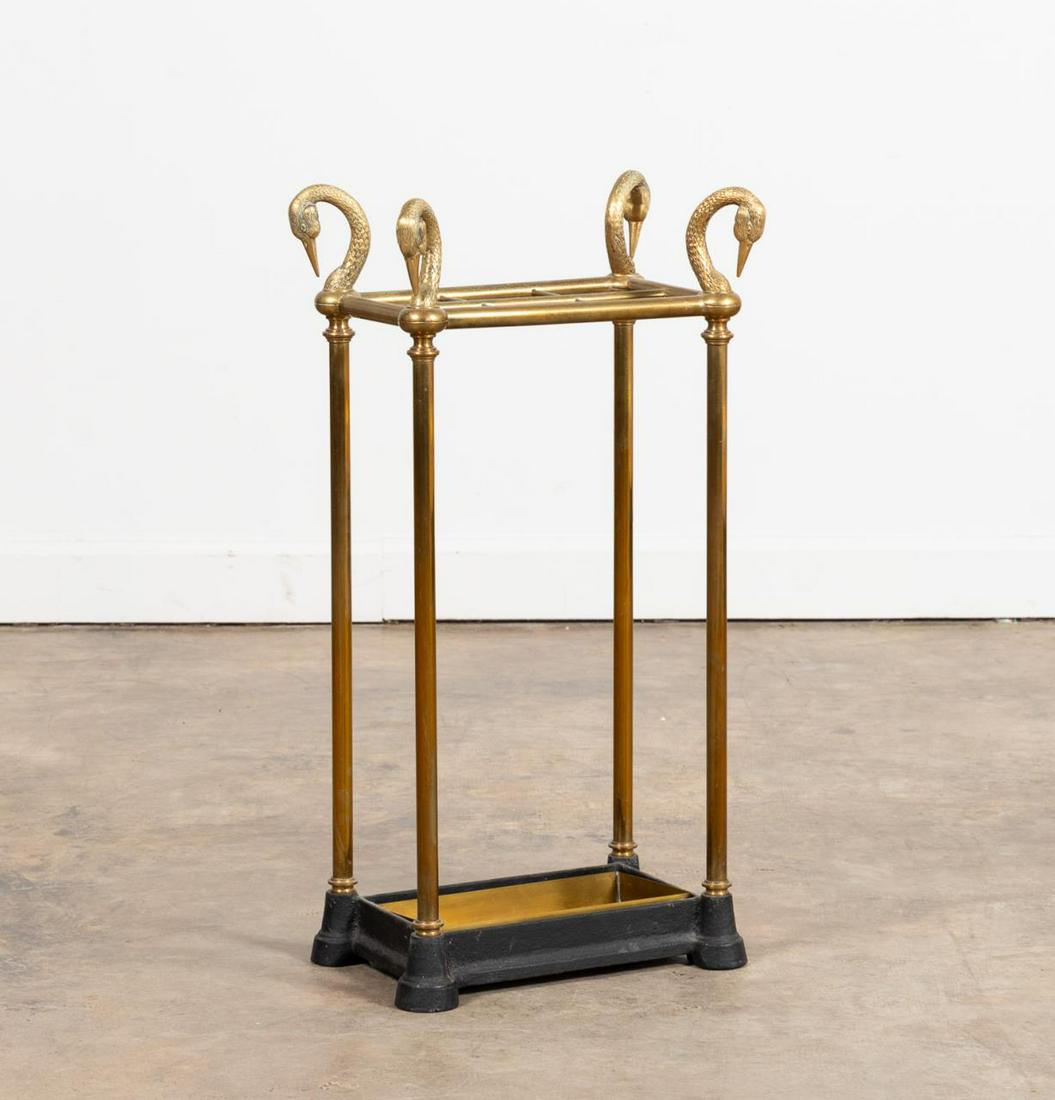 CHAPMAN BRASS AND IRON SWAN HEAD UMBRELLA STAND (1 of 5)