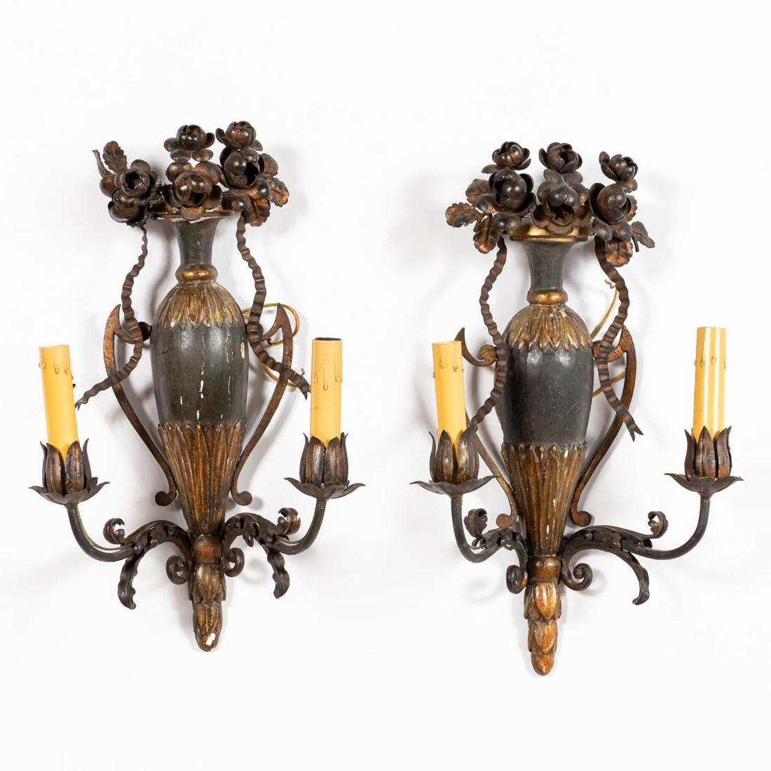 PAIR, COLONIAL REVIVAL TWO-LIGHT URN FORM SCONCES (1 of 5)