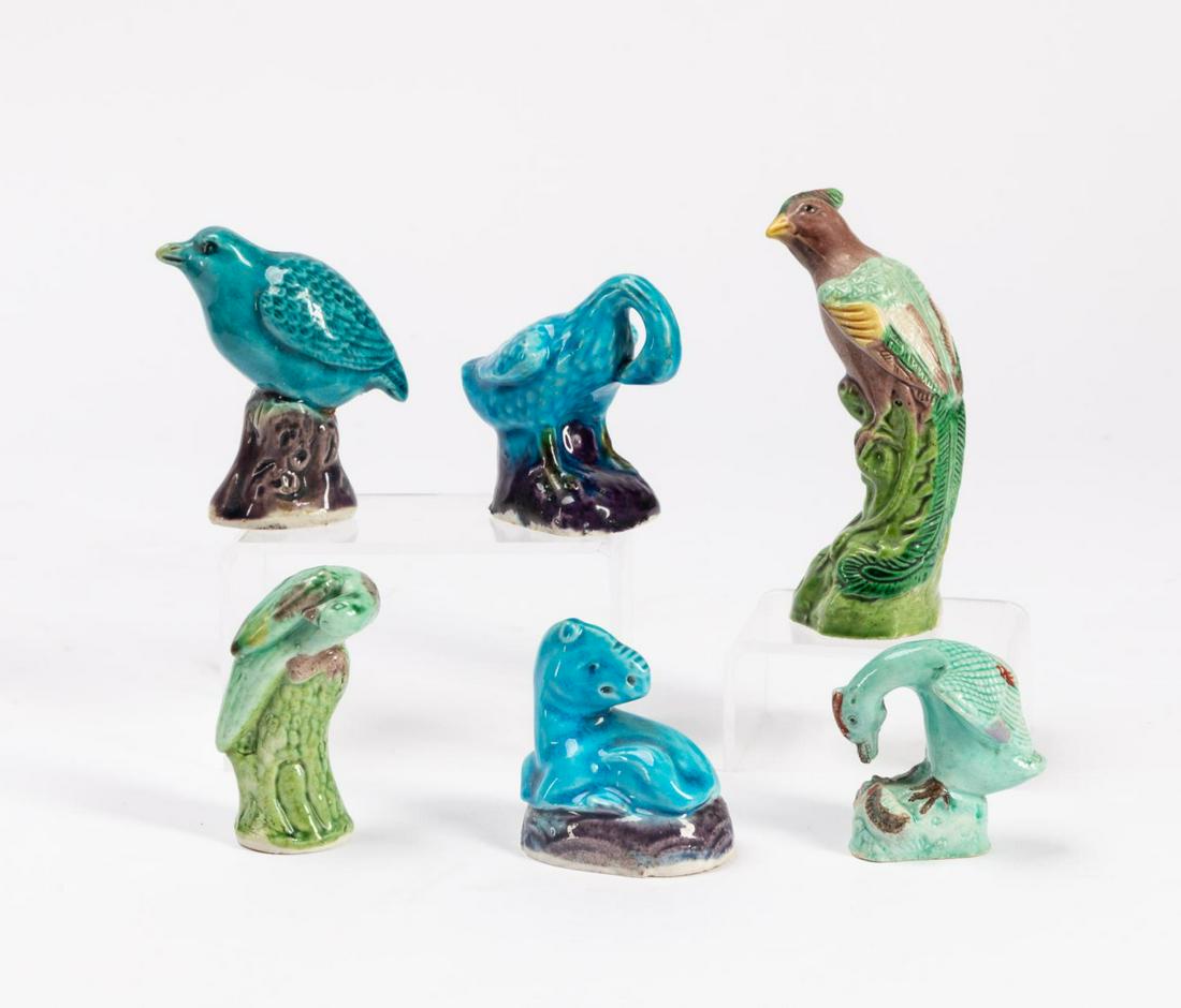 GROUP, 6 CHINESE DIMINUTIVE GLAZED ANIMAL FIGURES (1 of 7)