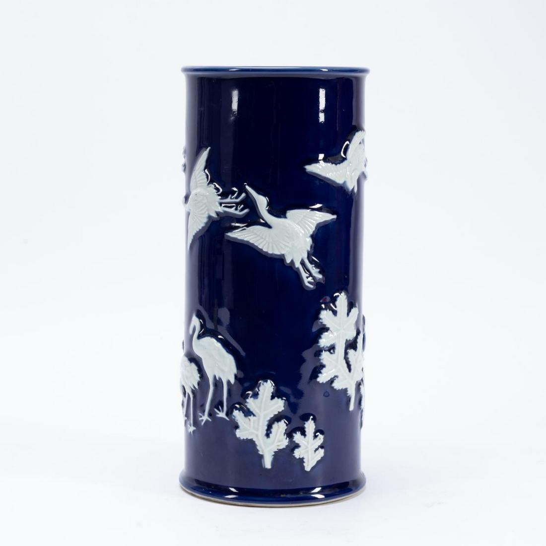 CHINESE COBALT VASE WITH WHITE CRANES & LEAVES (1 of 4)