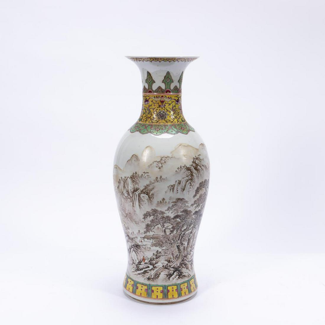CHINESE TALL FAMILLE ROSE LANDSCAPE VASE (1 of 6)