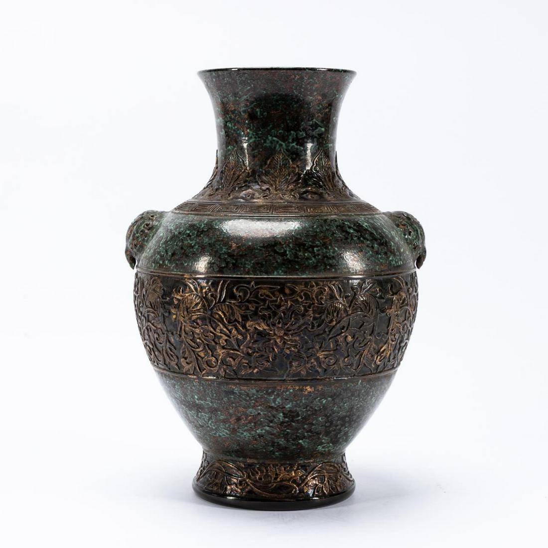 CHINESE BALUSTER FORM GILT & GREEN CERAMIC VASE (1 of 7)
