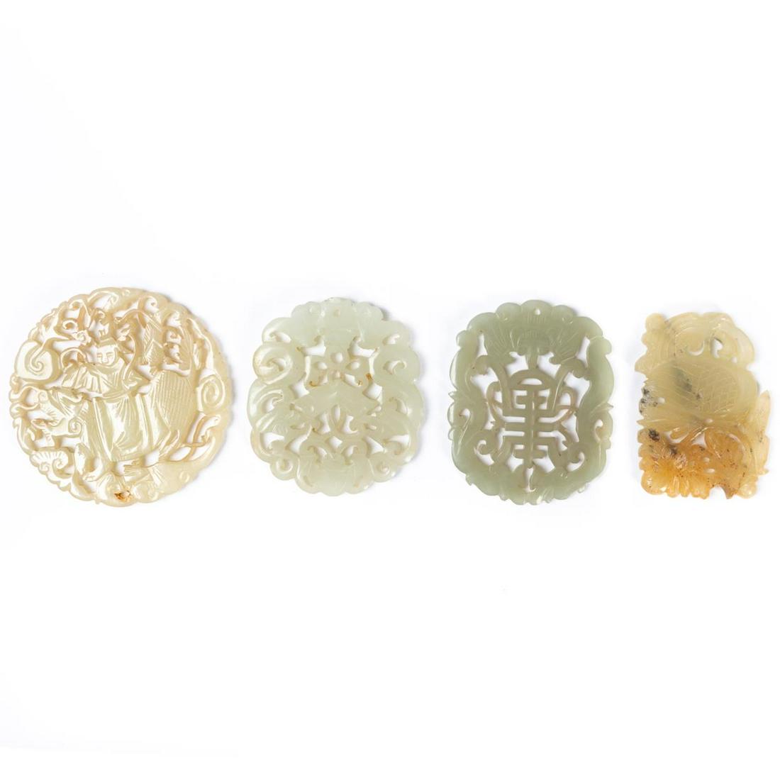 FOUR CHINESE CARVED HARDSTONE PENDANTS (1 of 6)