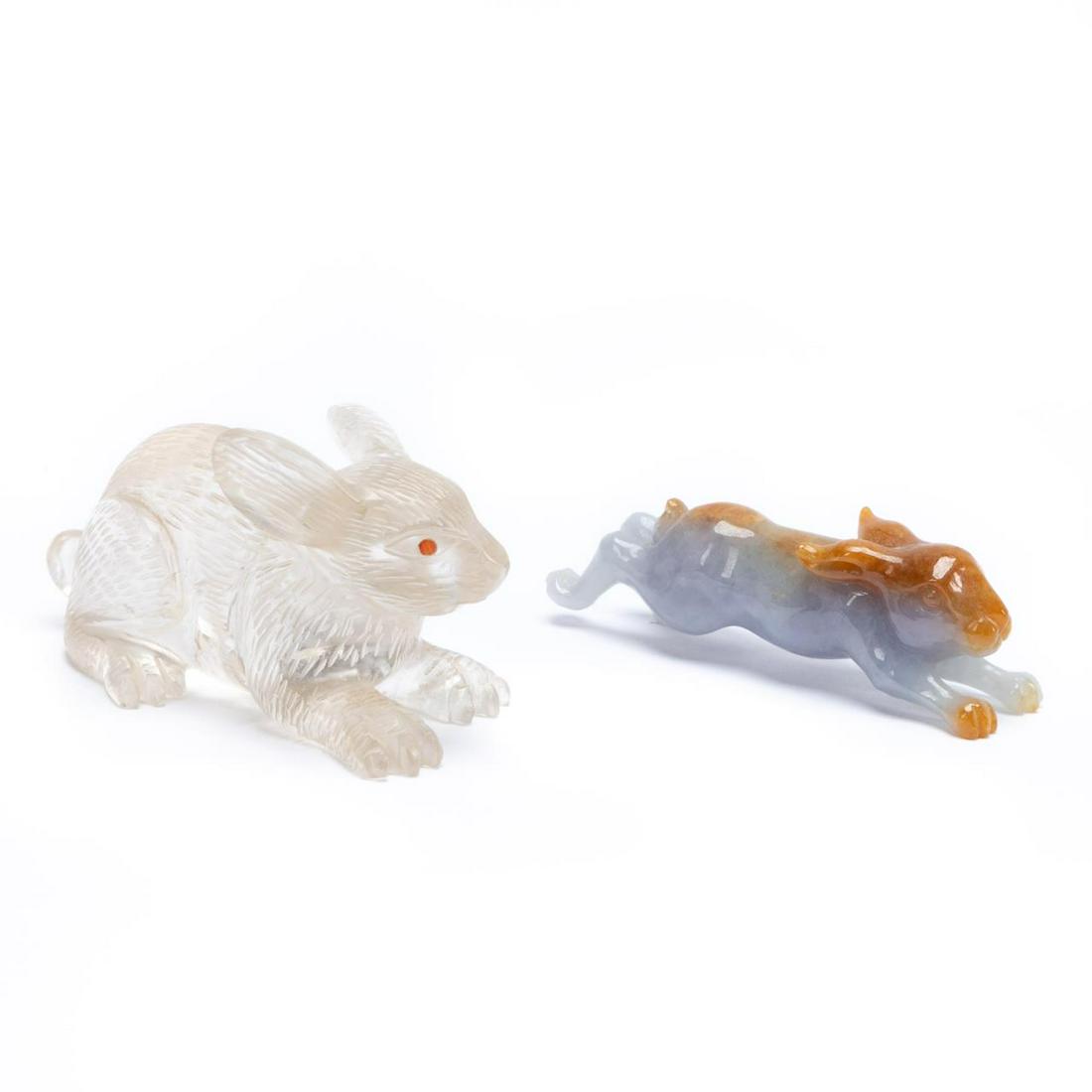 TWO CHINESE RABBITS, ROCK CRYSTAL & HARDSTONE (1 of 6)