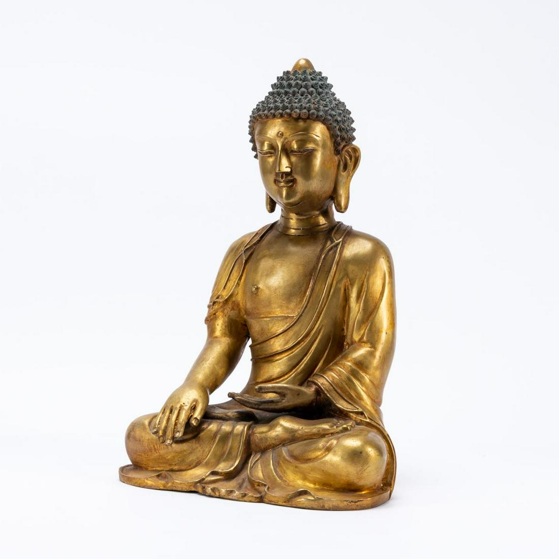 SOUTHEAST ASIAN GILT METAL SEATED BUDDHA SCULPTURE (1 of 5)