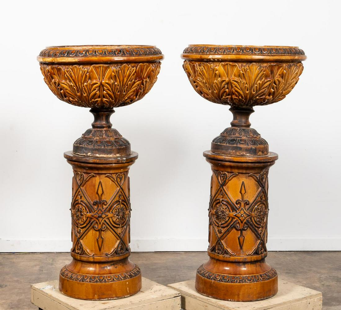 PAIR, LARGE RENAISSANCE REVIVAL GARDEN URNS (1 of 5)