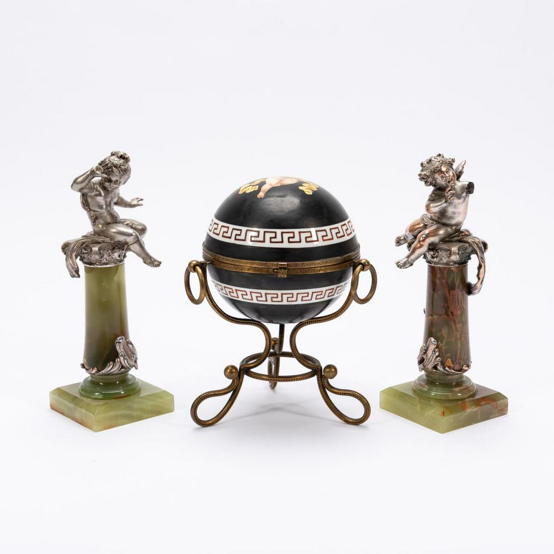 3PC GROUP, CHERUB SPHERICAL BOX & ONYX GARNITURE (1 of 7)