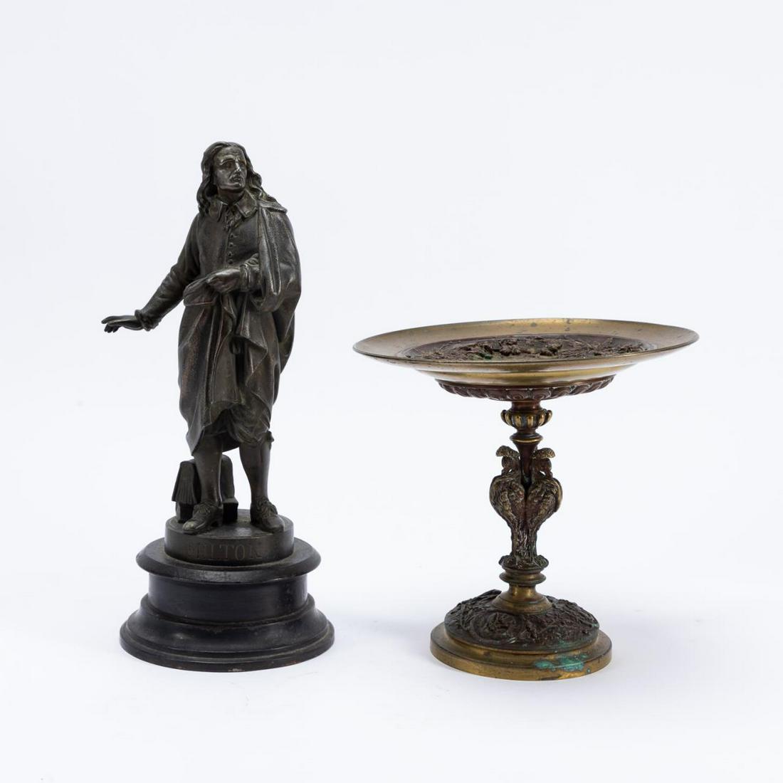 2 PCS, CONTINENTAL BRONZE TAZZA & MILTON SCULPTURE (1 of 9)