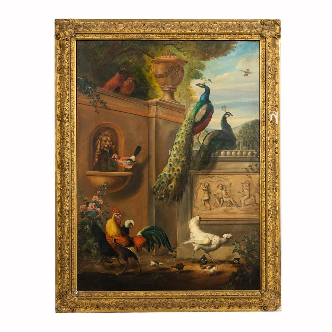 CONTINENTAL OIL ON CANVAS, PEACOCKS IN GARDEN (1 of 4)