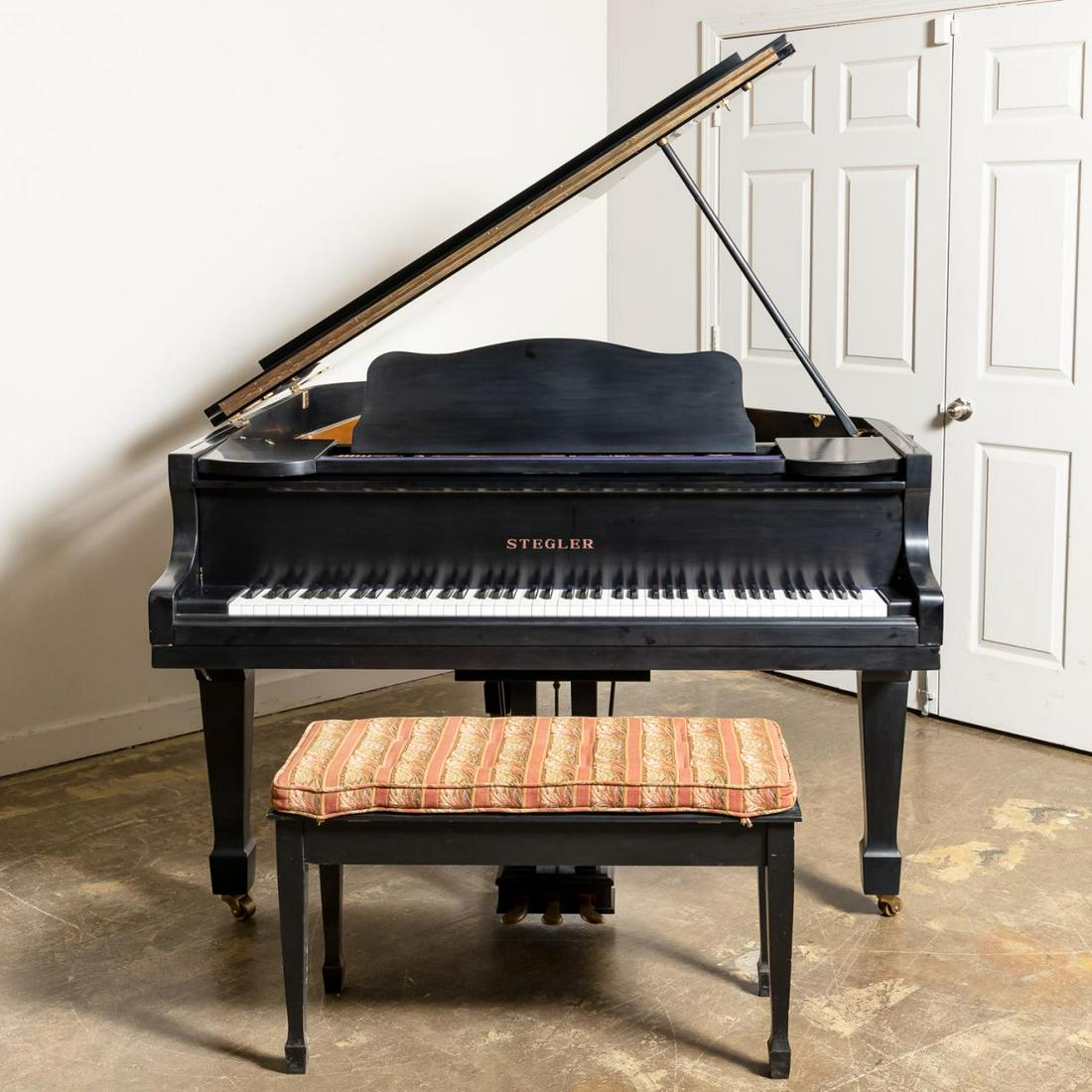 STEGLER EBONY BABY GRAND PIANO & BENCH, G-35 (1 of 8)