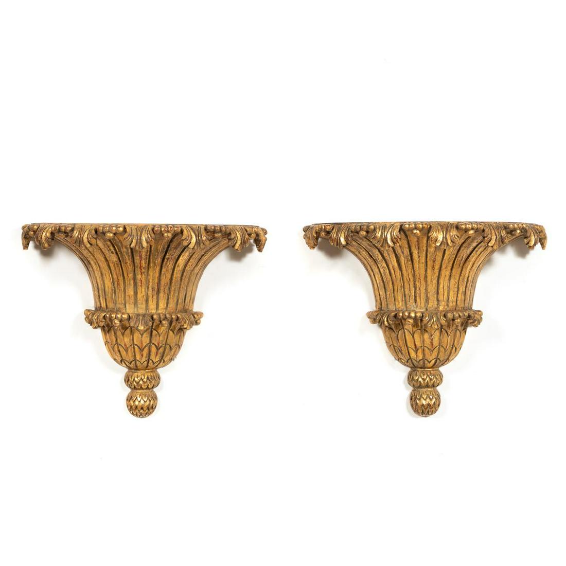 PAIR, OVERSIZED BAROQUE STYLE GILTWOOD BRACKETS (1 of 7)