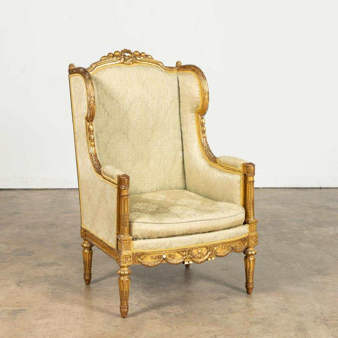 LOUIS XVI STYLE GILTWOOD CONFESSIONAL BERGERE (1 of 6)