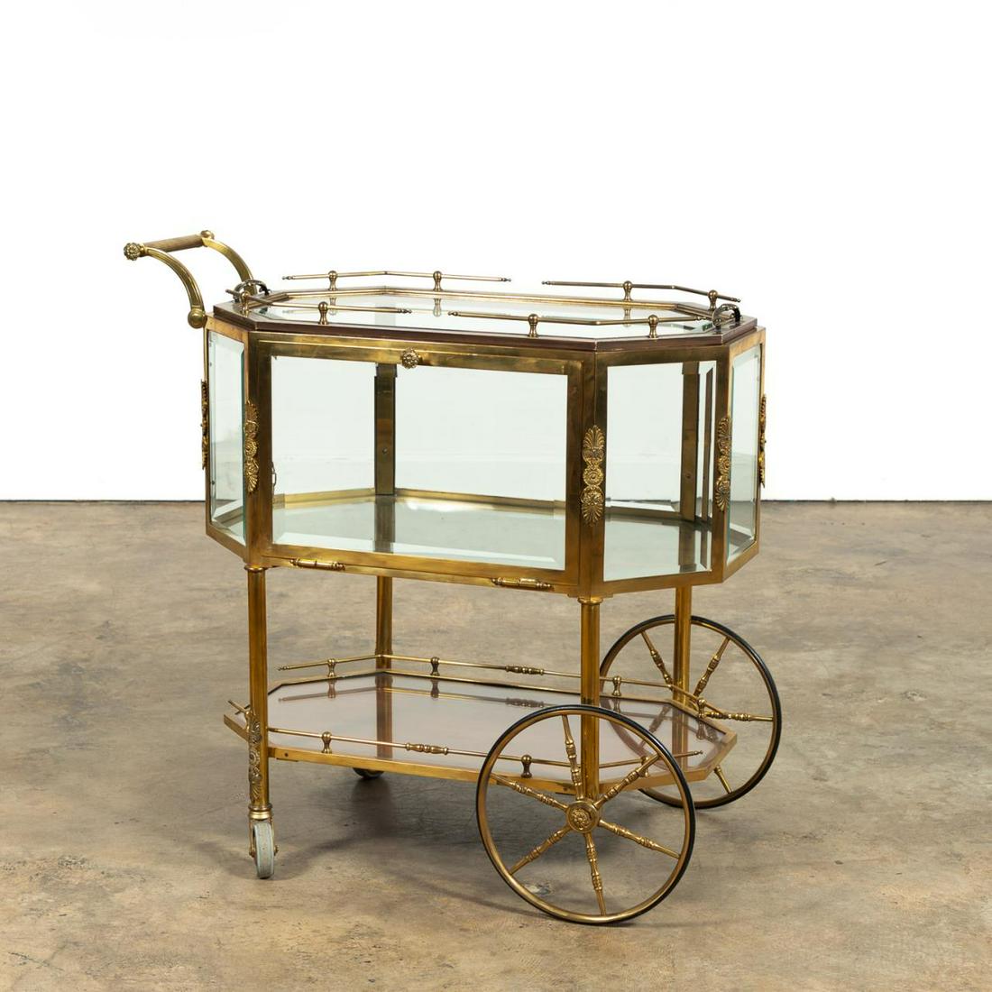 ITALIAN GILT BRASS & GLASS ROLLING BAR CART (1 of 7)