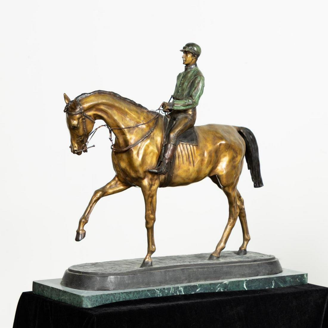 PJ MENE JOCKEY ON HORSEBACK, BRONZE, MARBLE BASE (1 of 7)