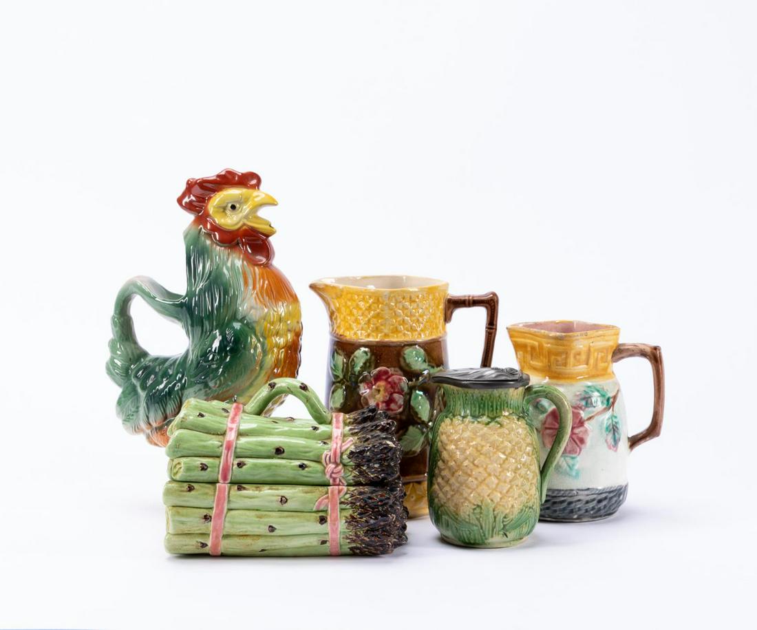 5PC MAJOLICA POTTERY TABLEWARE GROUPING (1 of 6)