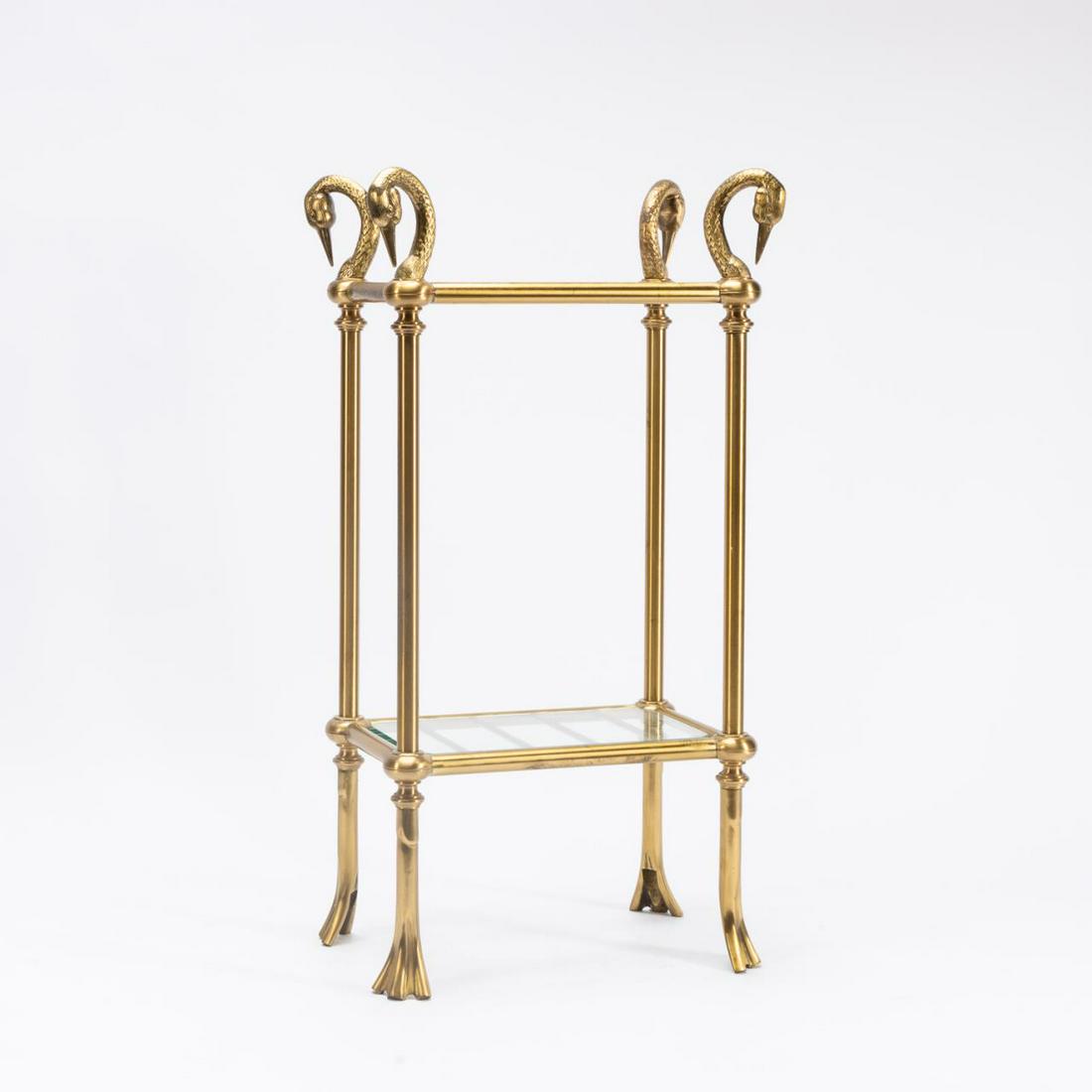 HOLLYWOOD REGENCY BRASS SWAN NECK TIERED TABLE (1 of 5)