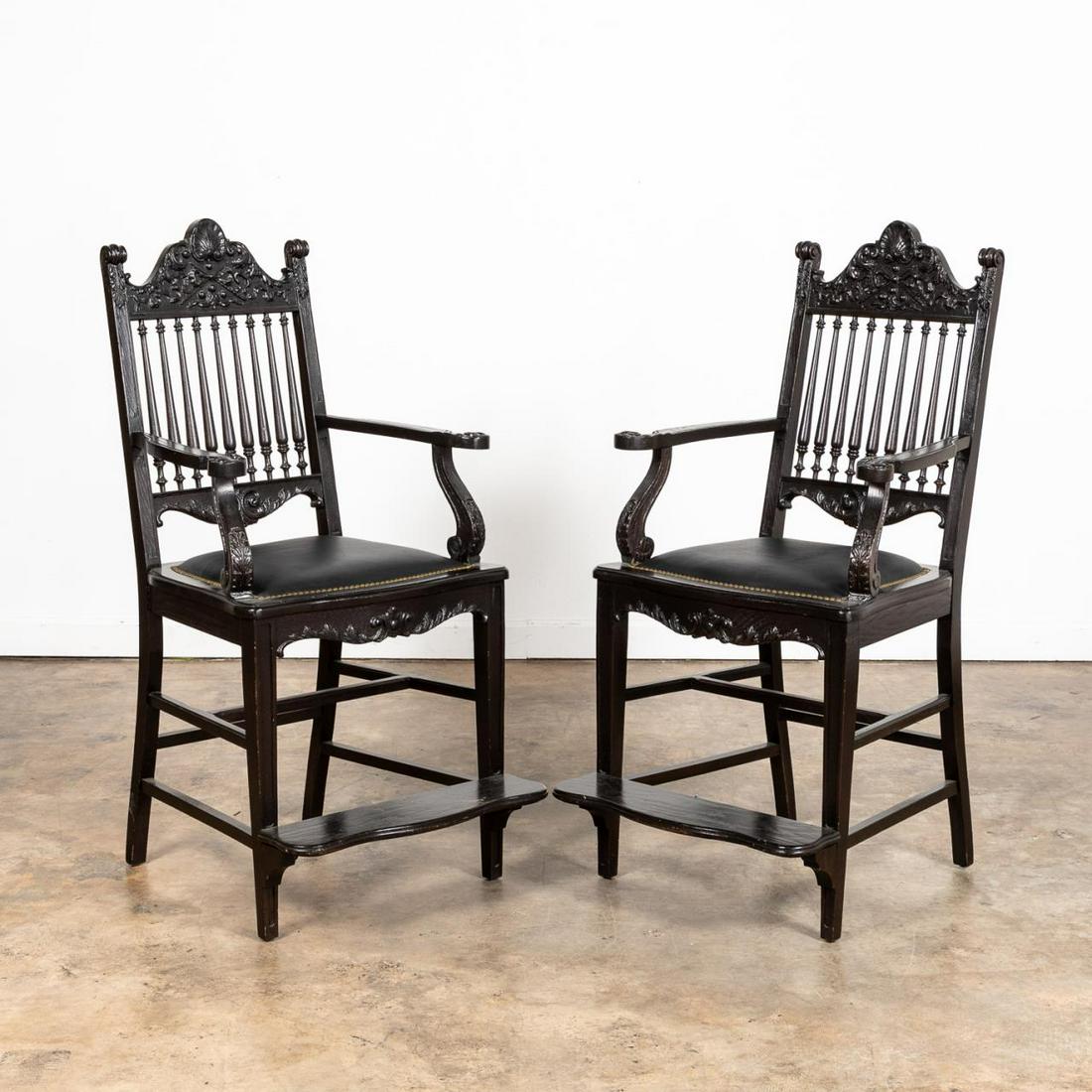 PAIR, CARVED BILLIARDS SPECTATOR’S HIGH CHAIRS (1 of 5)