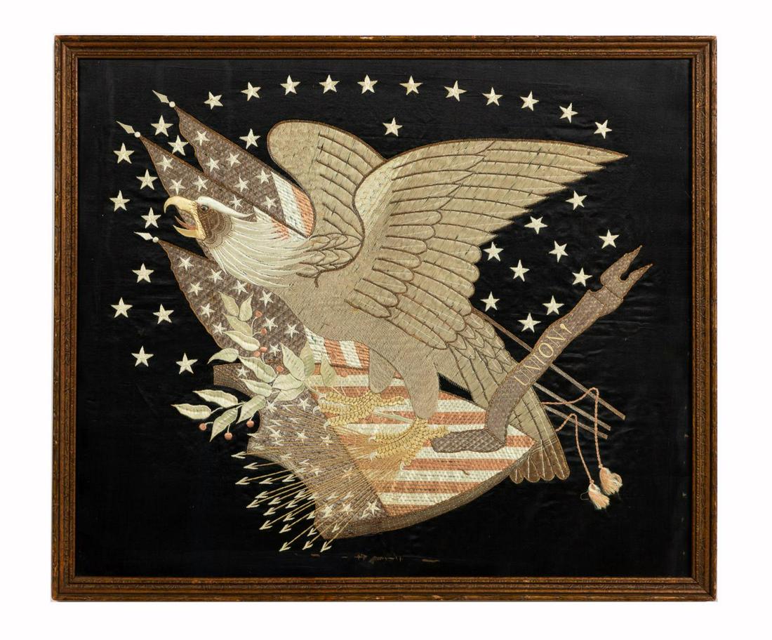 MID 19TH C, CHINESE EXPORT EAGLE EMBROIDERY (1 of 5)