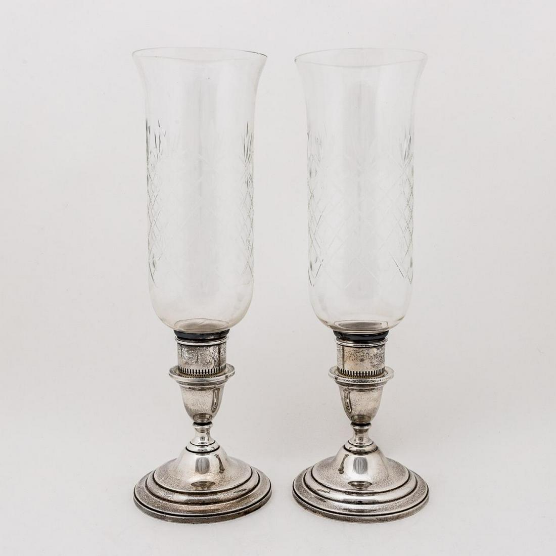 PAIR, INTERNATIONAL SILVER & CUT GLASS HURRICANES (1 of 7)