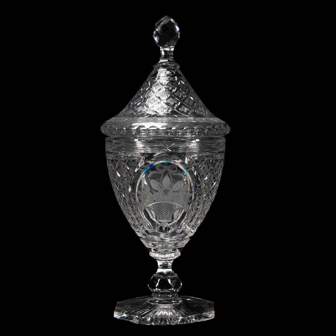 HAWKES CUT AND ETCHED GLASS LIDDED FOOTED URN (1 of 6)