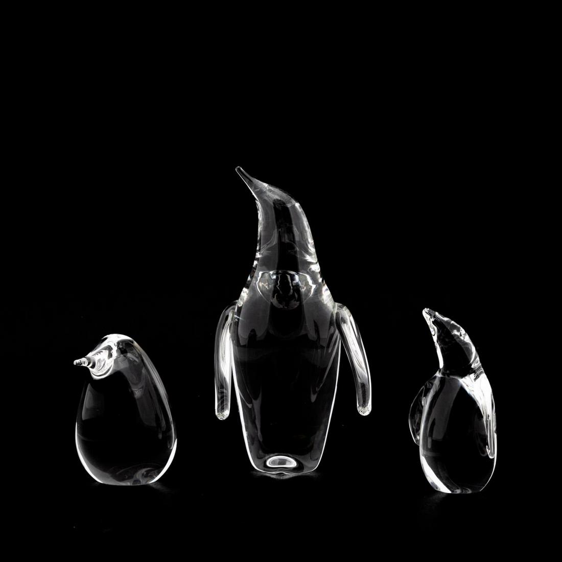 THREE STEUBEN CRYSTAL PENGUIN FIGURINES (1 of 5)