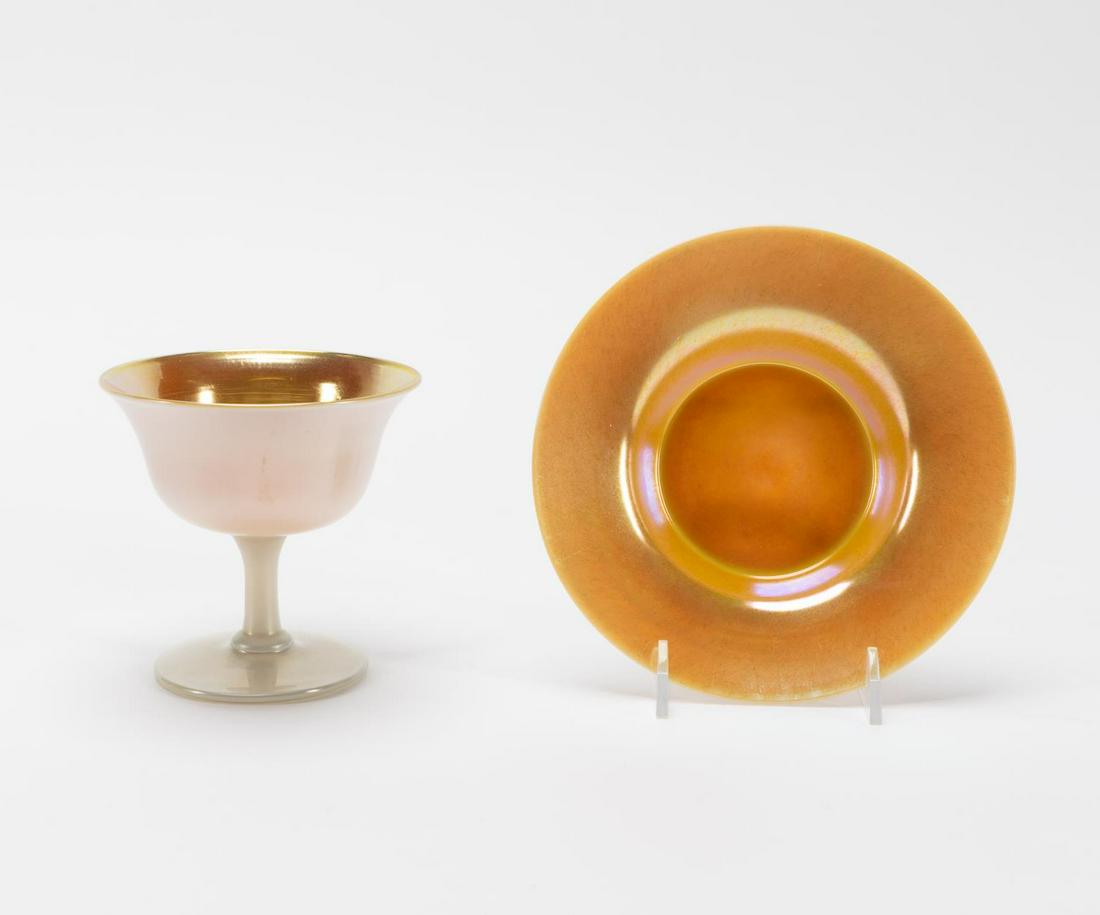 2 PCS STEUBEN AURENE & OPAL SHERBET & UNDERPLATE (1 of 5)