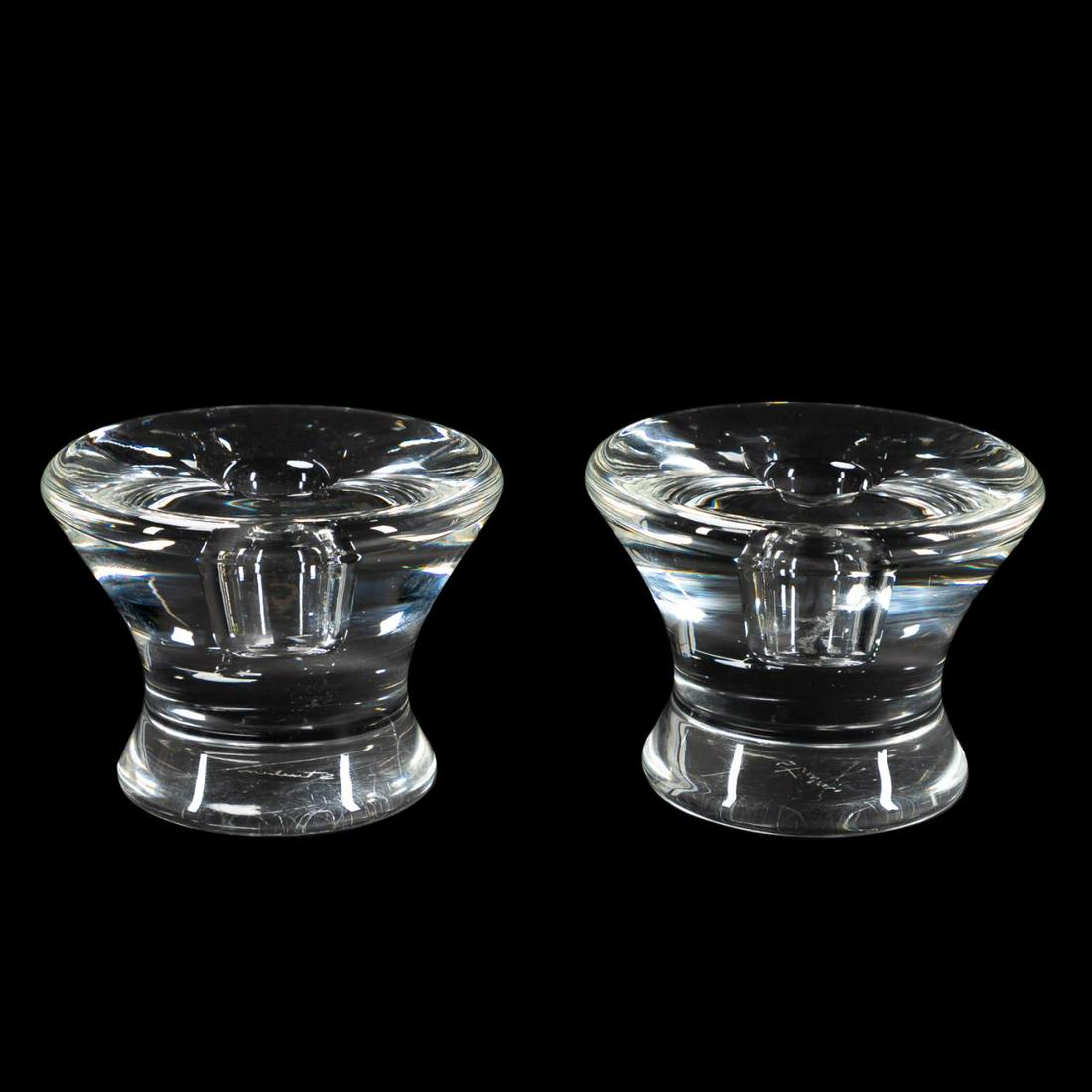 TWO STEUBEN CRYSTAL HOOF FORM CANDLESTICKS (1 of 5)