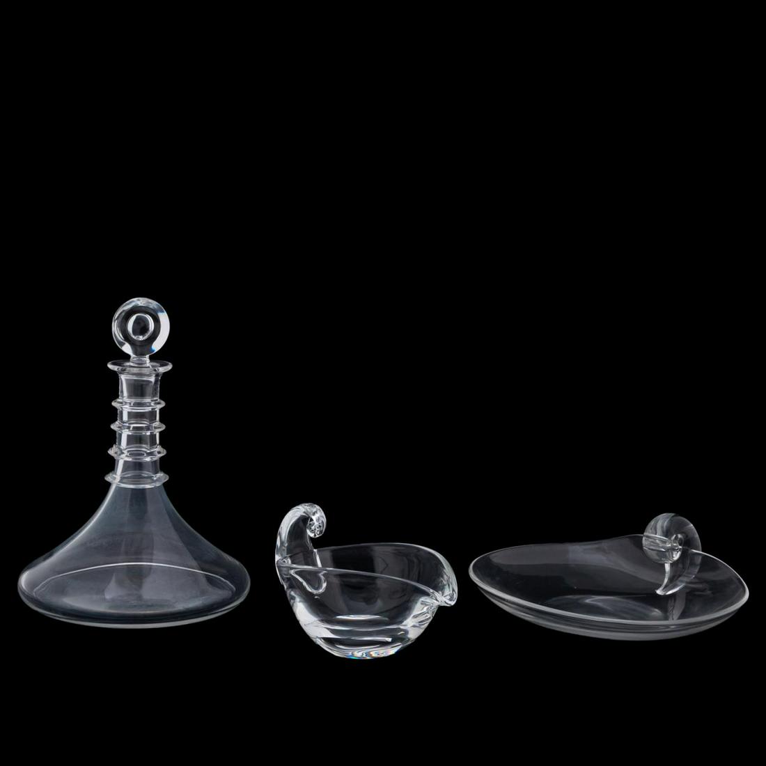 3 STEUBEN COLORLESS PIECES, 2 NAPPIES & DECANTER (1 of 7)