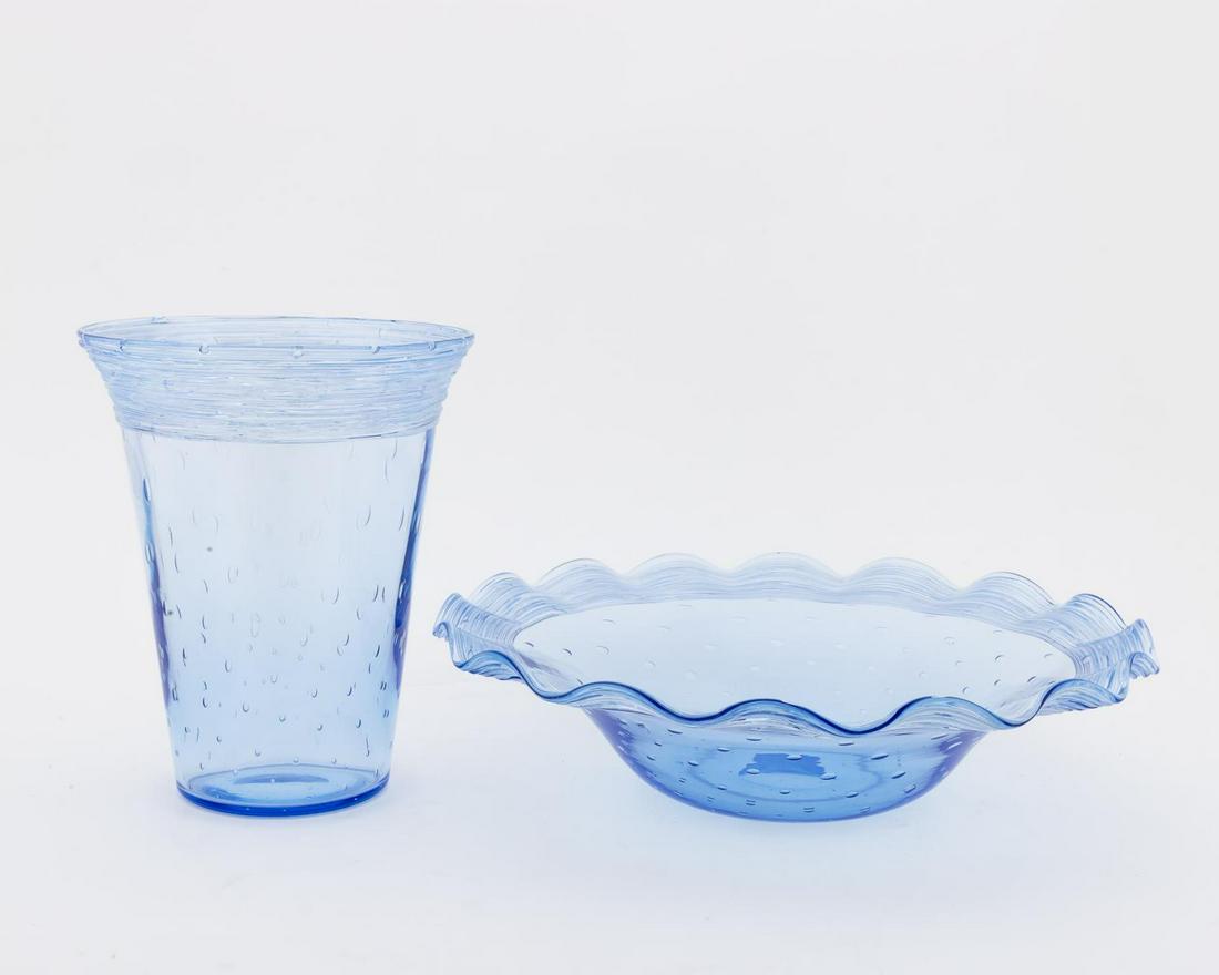 TWO STEUBEN THREADED FLEMISH BLUE GLASS PIECES (1 of 7)