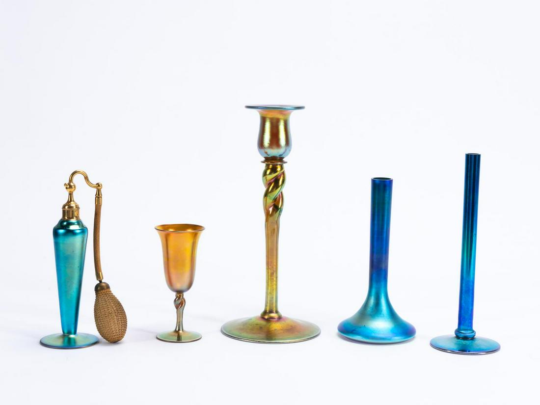 5PCS STEUBEN BLUE & GOLD AURENE IRIDESCENT GLASS (1 of 7)