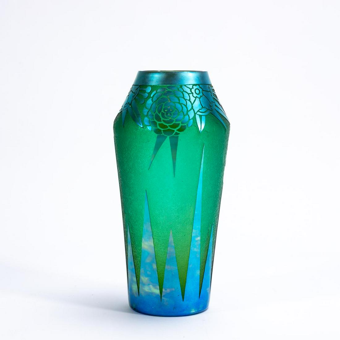 STEUBEN BLUE AURENE ACID CUT-BACK ART GLASS VASE (1 of 7)