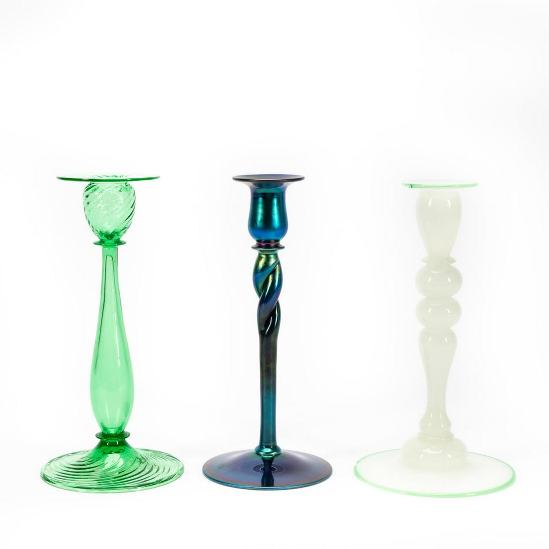 GROUP OF THREE CARDER STEUBEN GLASS CANDLESTICKS (1 of 5)