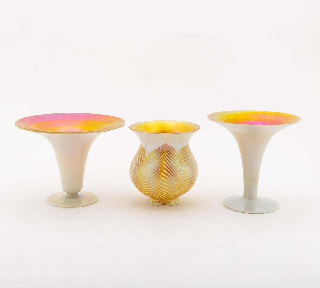 THREE CARDER STEUBEN IRIDESCENT GOLD GLASS PIECES (1 of 6)