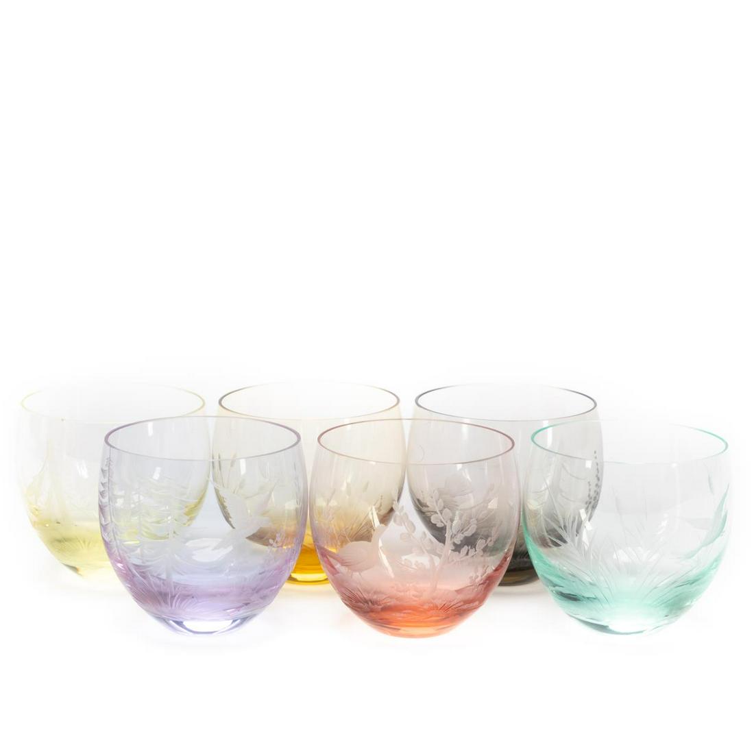 SET, 6 MOSER INTAGLIO CUT WILD GAME BIRDS GLASSES (1 of 8)