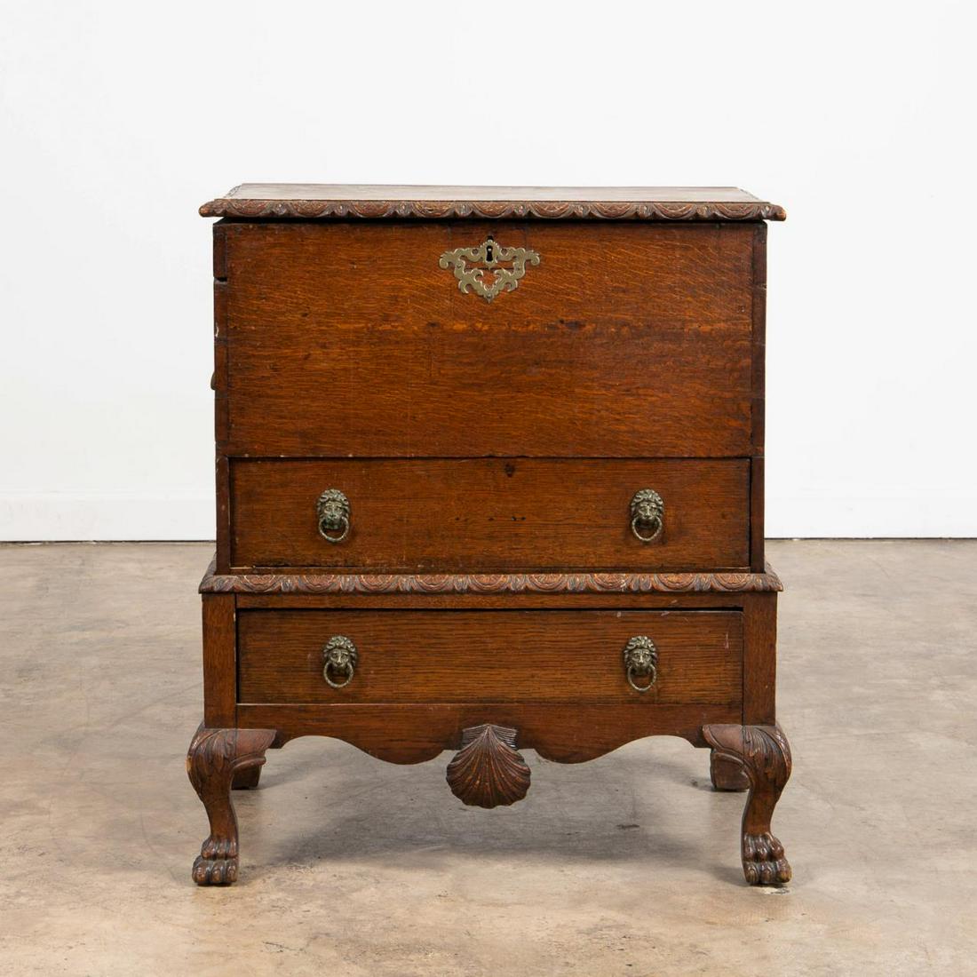 L. 19th C. GEORGIAN STYLE OAK TWO-DRAWER CHEST (1 of 7)