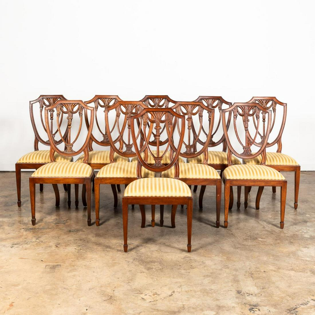SET, TEN HENKEL-HARRIS SHIELD BACK DINING CHAIRS (1 of 4)