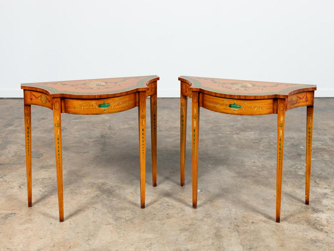 PAIR, ADAMS STYLE FLORAL PAINTED CONSOLE TABLES (1 of 5)