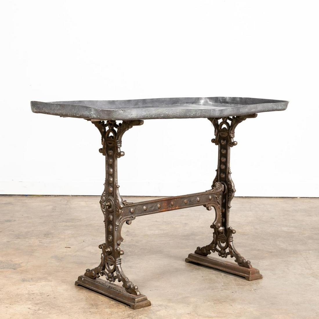 19TH C. GASKELL & CHAMBERS ZINC TOP MARKET TABLE (1 of 5)