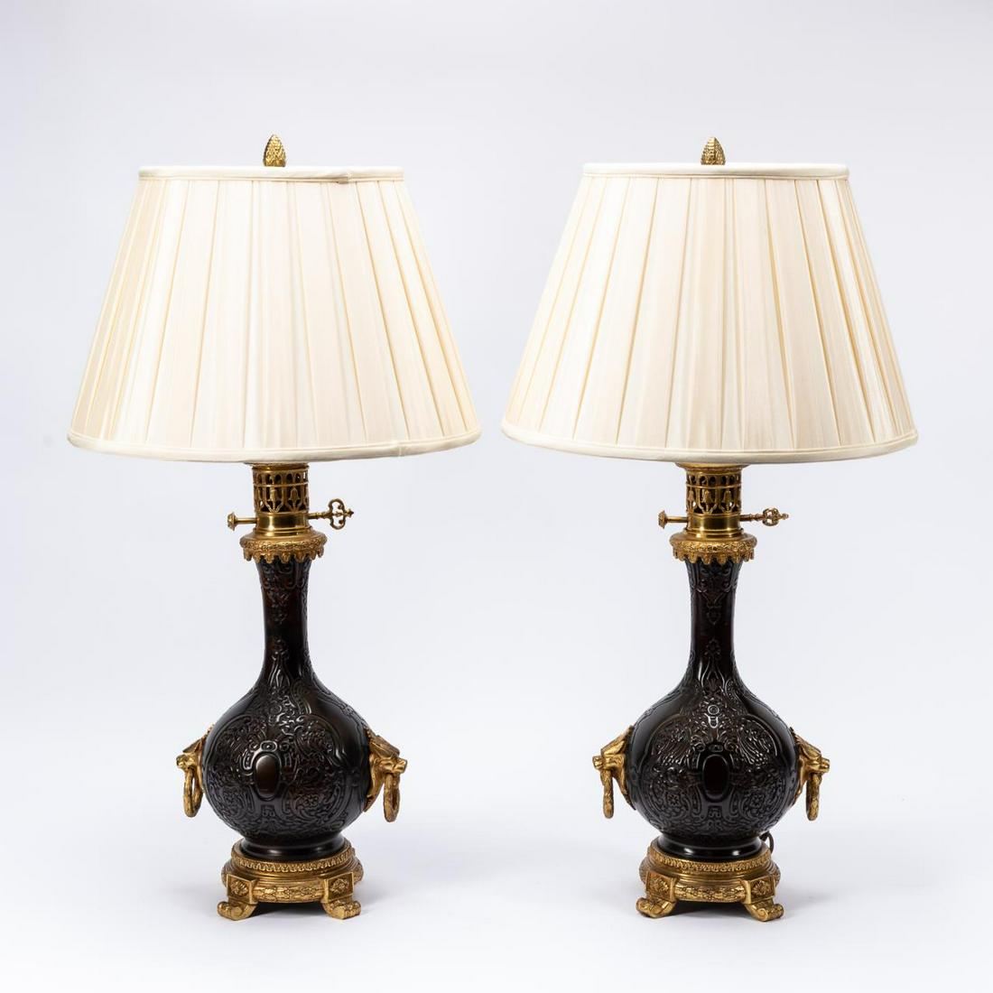 PR., 19TH C. GILT BRONZED METAL CHINOISERIE LAMPS (1 of 5)