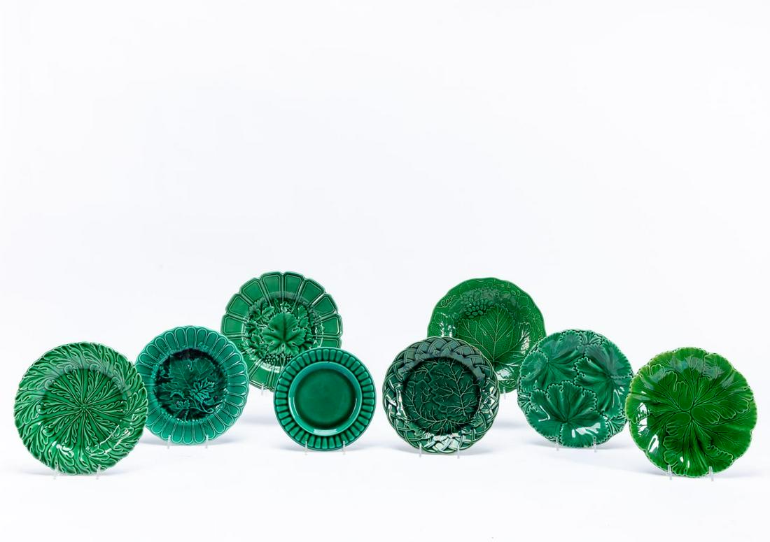 8 PCS, MAJOLICA GREEN PLATES, COPELAND & OTHERS (1 of 8)