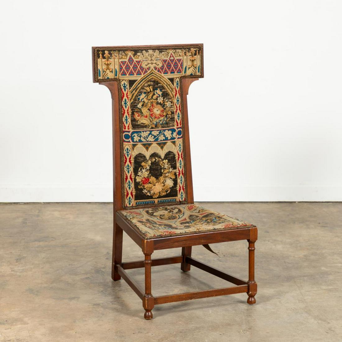 VICTORIAN PRIE DIEU GOTHIC NEEDLEPOINT CHAIR (1 of 7)