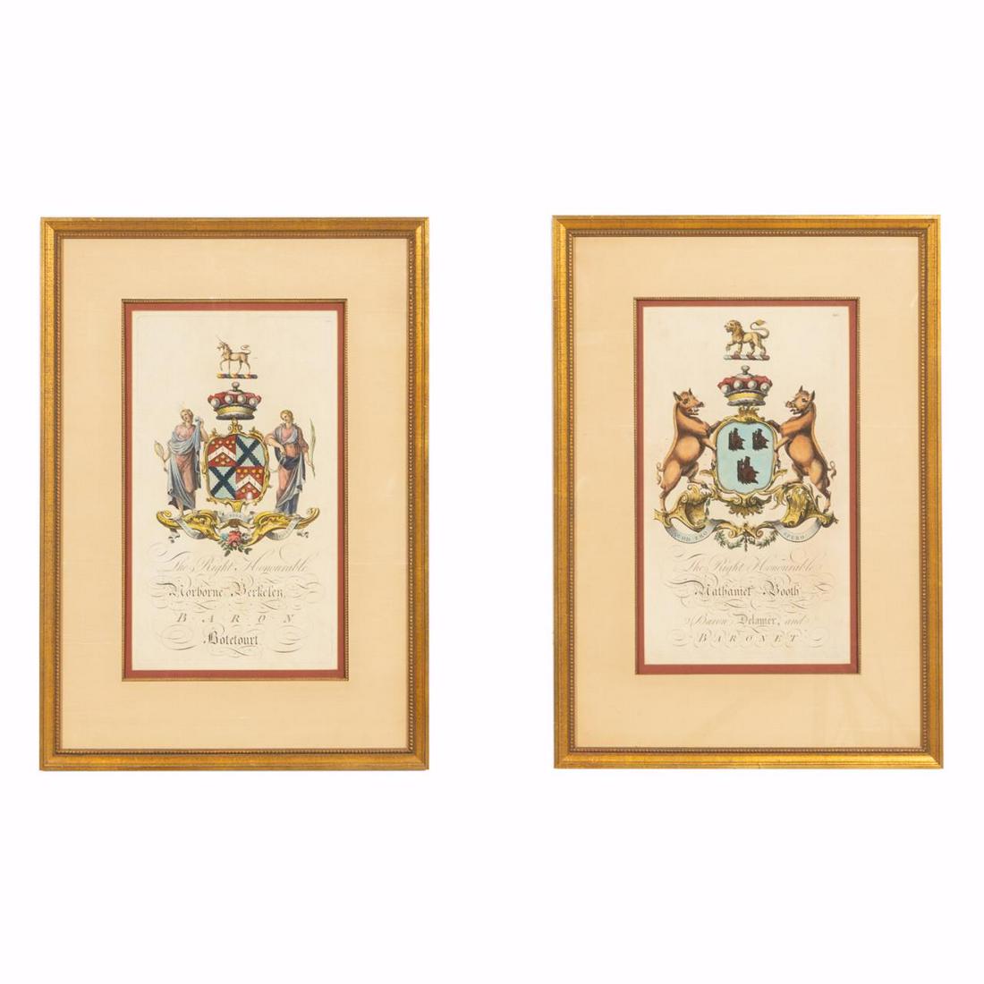 PAIR ENGLISH ARMORIAL HANDCOLORED ENGRAVINGS (1 of 4)