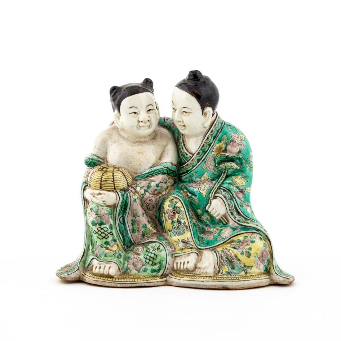CHINESE FAMILLE VERTE HEHE TWINS PORCELAIN FIGURE (1 of 6)