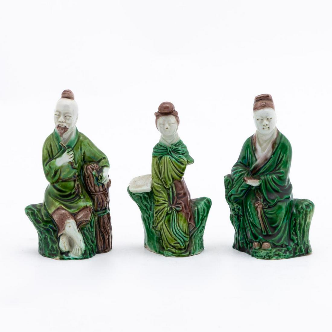 GROUP 3 IMMORTAL GREEN GLAZED PORCELAIN FIGURES (1 of 5)