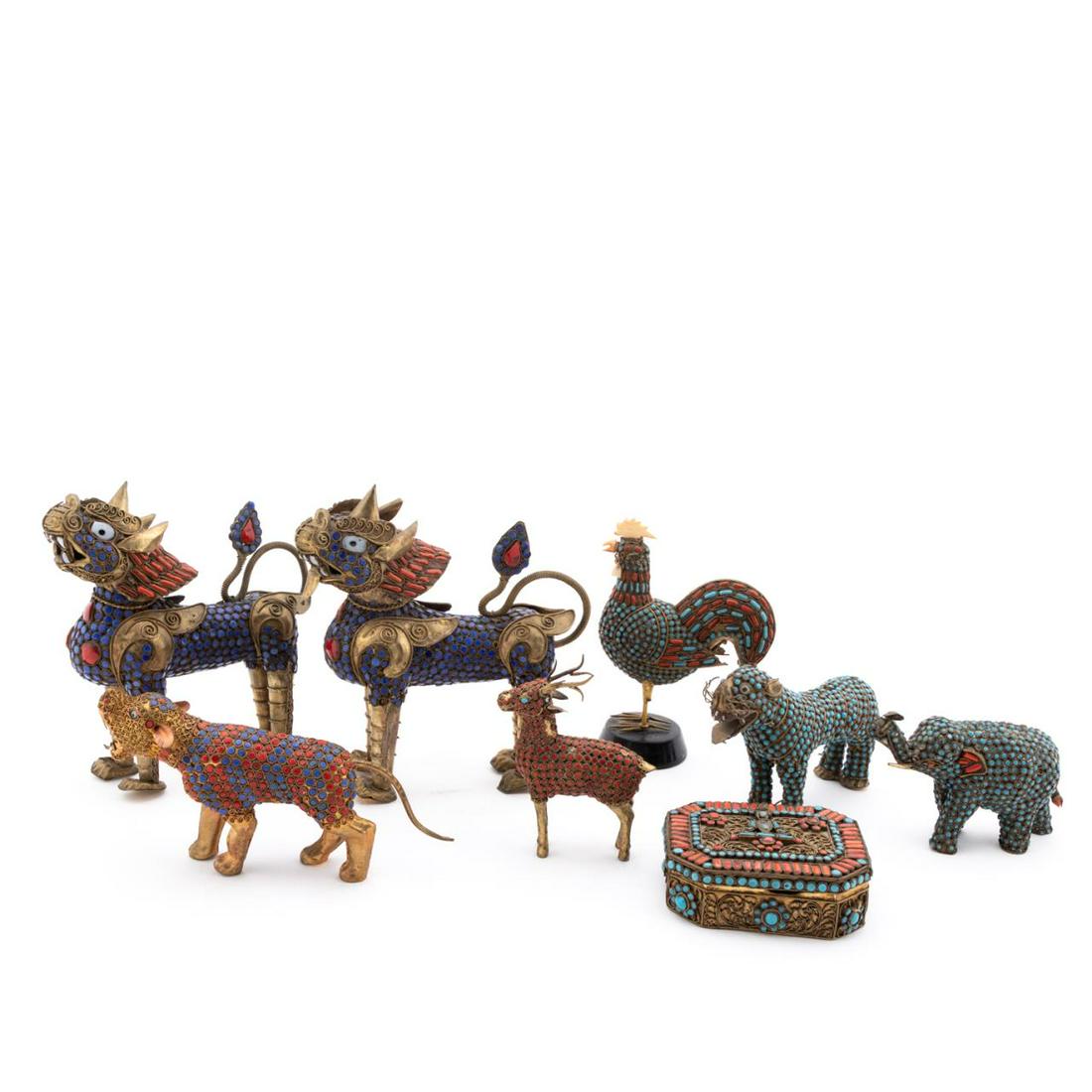8PCS TIBETAN BRASS FILIGREE & GLASS BEADED ANIMALS (1 of 10)