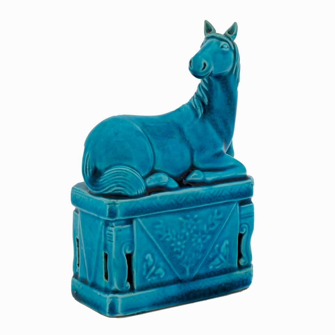 CHINESE TURQUOISE GLAZE RECUMBENT HORSE FIGURE (1 of 6)