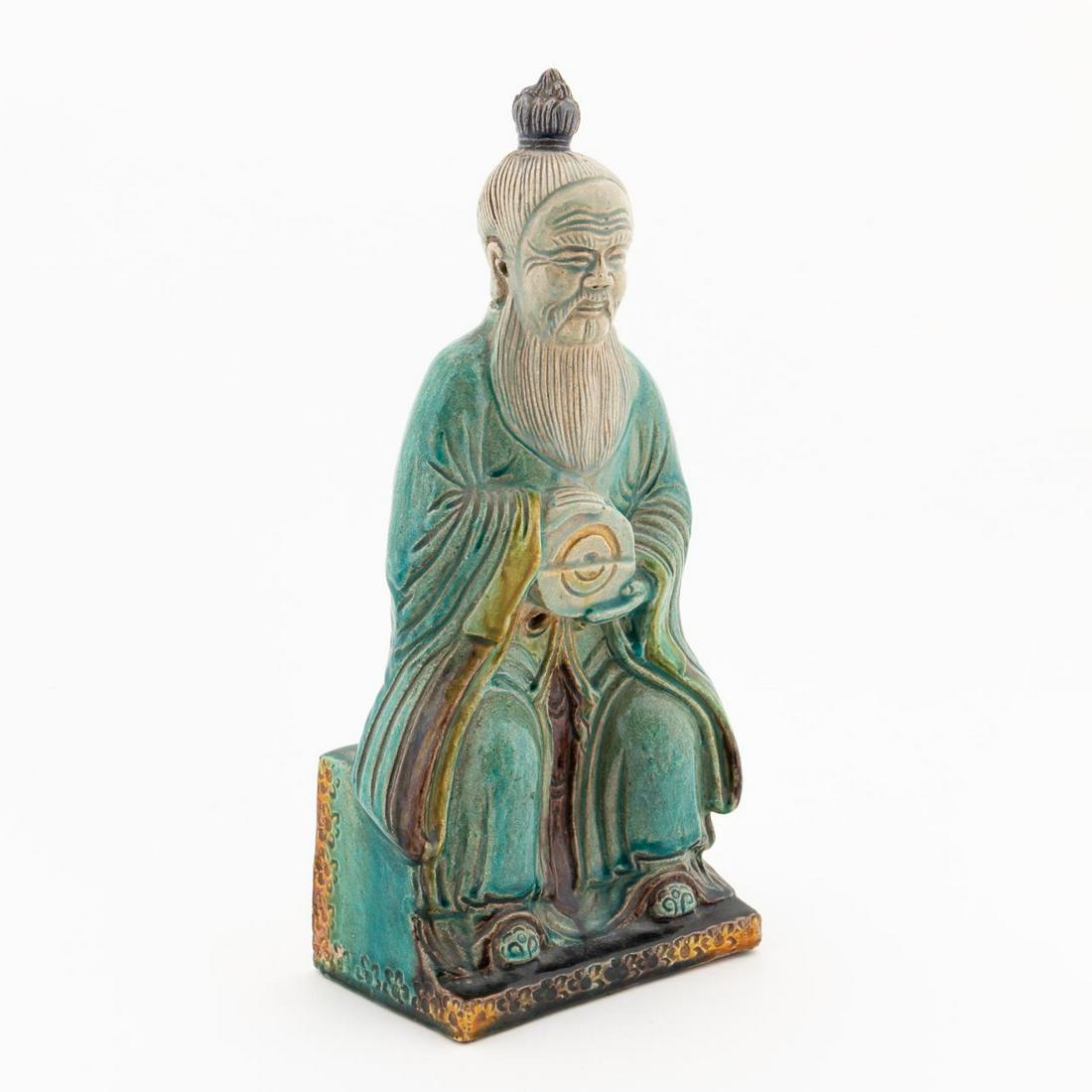 CHINESE TURQUOISE SEATED CERAMIC IMMORTAL FIGURE (1 of 7)
