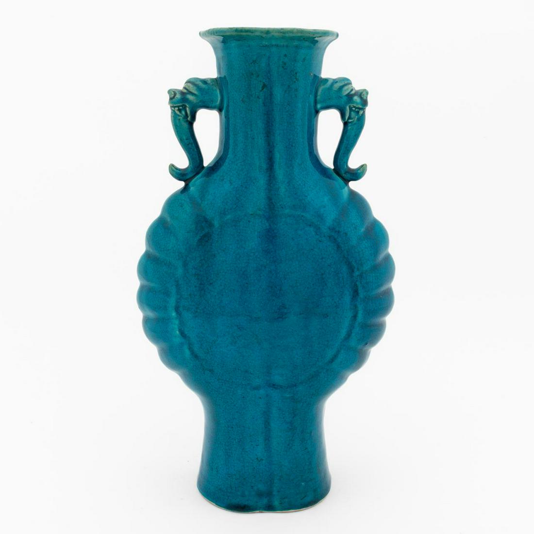 TURQUOISE GLAZED ANIMAL SHAPE HANDLED VASE (1 of 6)